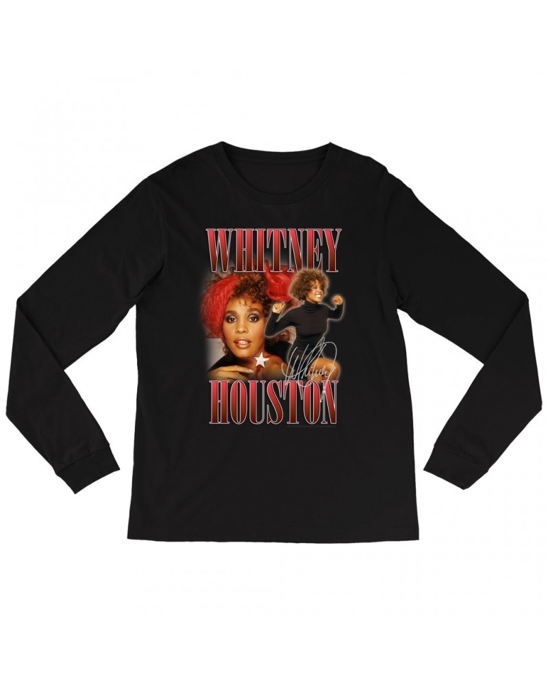Whitney Houston Long Sleeve Shirt | Red Collage Design Shirt $4.79 Shirts