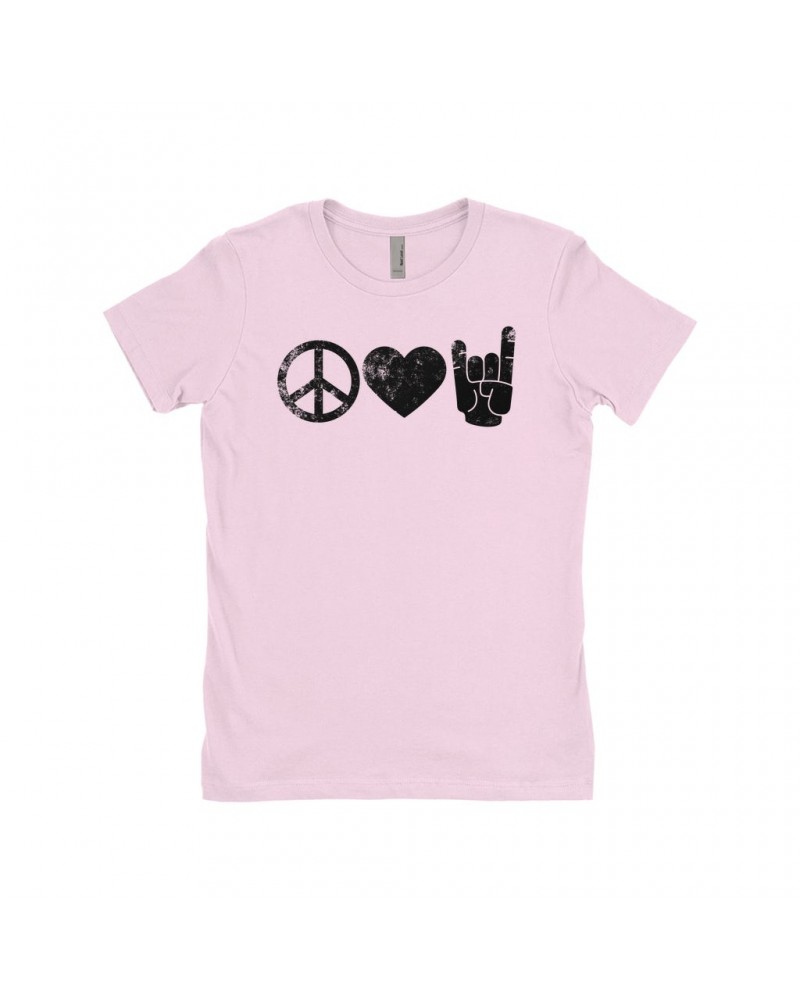 Music Life Ladies' Boyfriend T-Shirt | Peace Love Rock n' Roll Shirt $9.68 Shirts
