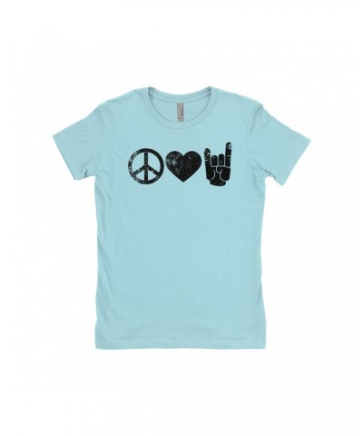 Music Life Ladies' Boyfriend T-Shirt | Peace Love Rock n' Roll Shirt $9.68 Shirts