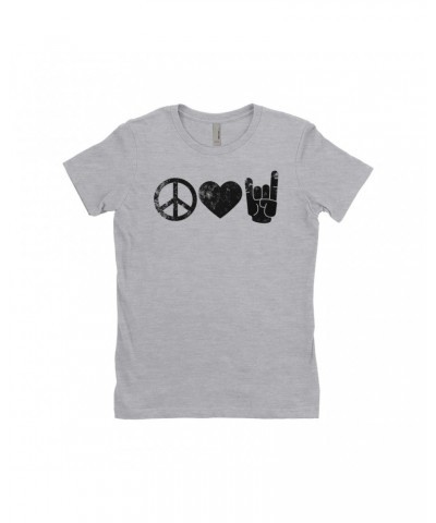 Music Life Ladies' Boyfriend T-Shirt | Peace Love Rock n' Roll Shirt $9.68 Shirts