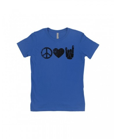 Music Life Ladies' Boyfriend T-Shirt | Peace Love Rock n' Roll Shirt $9.68 Shirts