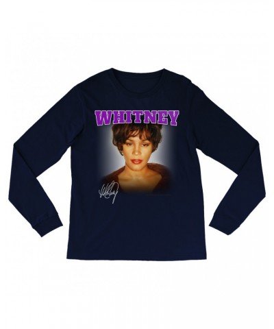 Whitney Houston Long Sleeve Shirt | Whitney Close Up And Varsity Purple Logo Shirt $8.35 Shirts