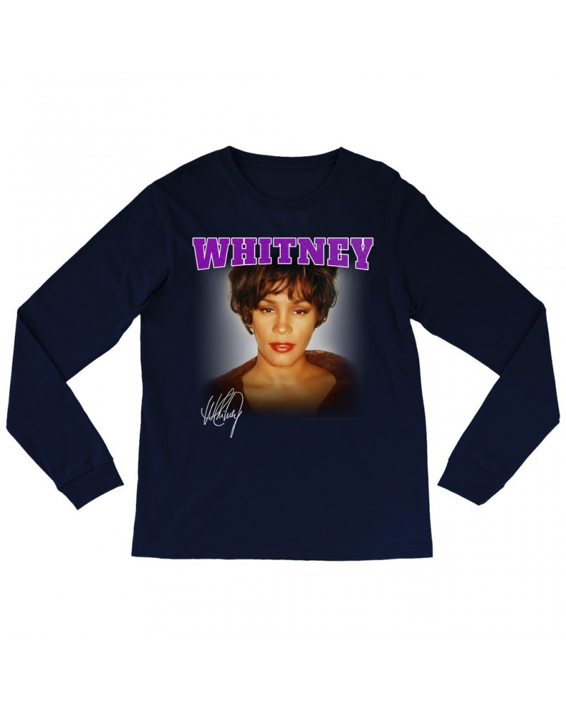 Whitney Houston Long Sleeve Shirt | Whitney Close Up And Varsity Purple Logo Shirt $8.35 Shirts