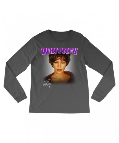 Whitney Houston Long Sleeve Shirt | Whitney Close Up And Varsity Purple Logo Shirt $8.35 Shirts