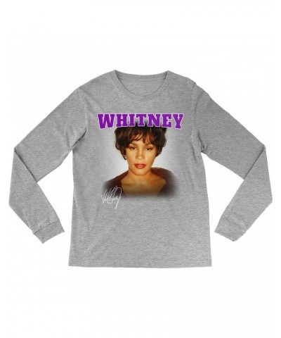 Whitney Houston Long Sleeve Shirt | Whitney Close Up And Varsity Purple Logo Shirt $8.35 Shirts