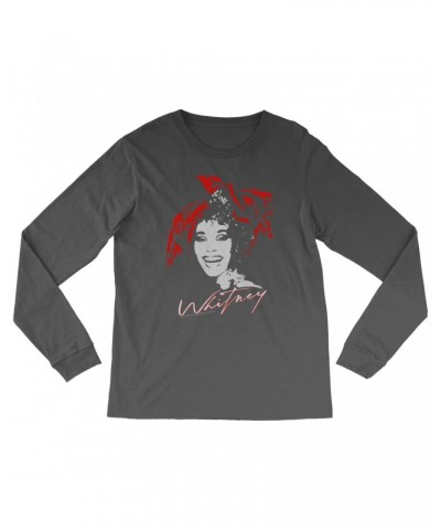 Whitney Houston Long Sleeve Shirt | 1987 Red Scarf Photo Design With Logo Distressed Shirt $6.43 Shirts