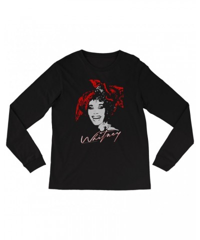 Whitney Houston Long Sleeve Shirt | 1987 Red Scarf Photo Design With Logo Distressed Shirt $6.43 Shirts