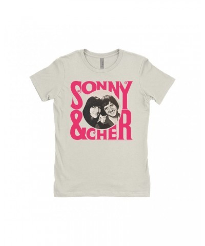 Sonny & Cher Ladies' Boyfriend T-Shirt | Retro Pink Logo And Photo Shirt $13.24 Shirts
